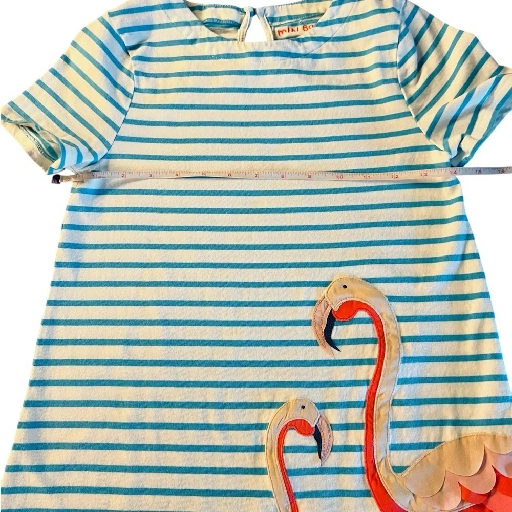 Mini Boden Blue and White Striped Flamingo Dress Size 11-12Y